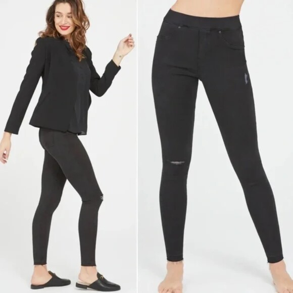 NWT SPANX Vintage Black Distressed Ankle Skinny Pull On Stretch Jeggings Size 3X - Picture 1 of 11